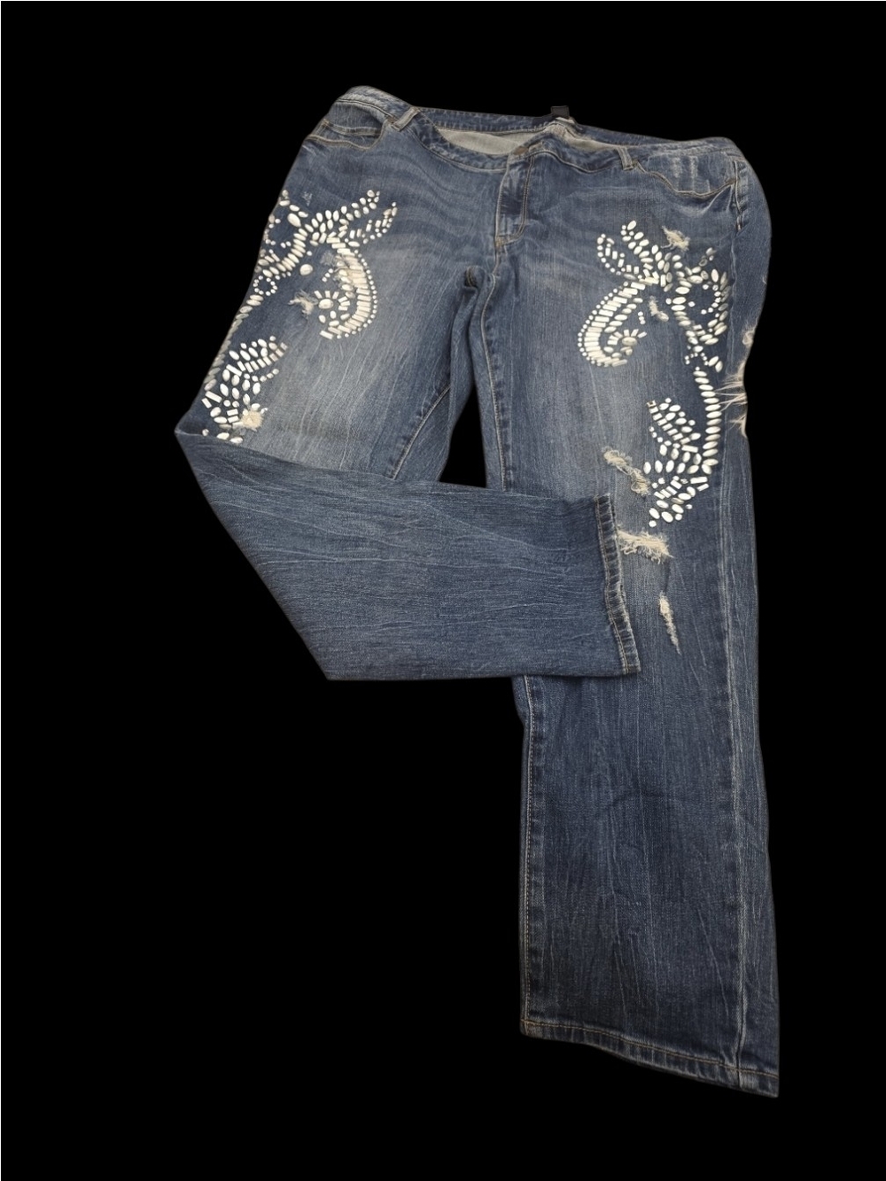 Denim 24/7 Women's Dark Blue Embellished Design Jeans 20W Bling